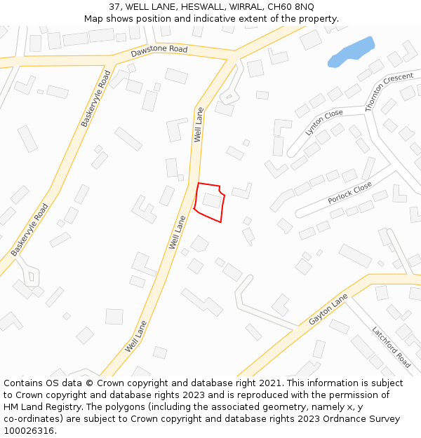 37, WELL LANE, HESWALL, WIRRAL, CH60 8NQ: Location map and indicative extent of plot