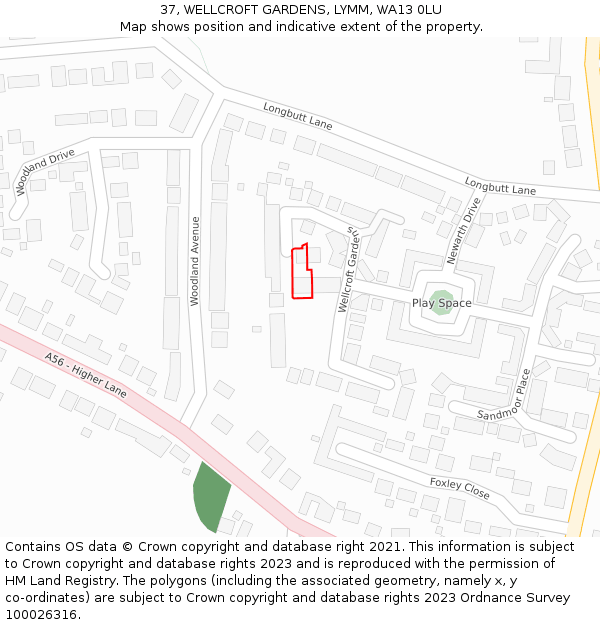 37, WELLCROFT GARDENS, LYMM, WA13 0LU: Location map and indicative extent of plot