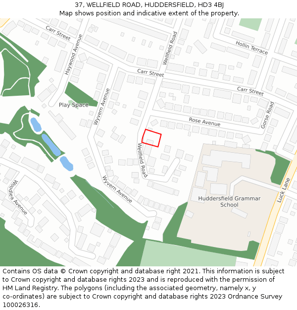 37, WELLFIELD ROAD, HUDDERSFIELD, HD3 4BJ: Location map and indicative extent of plot