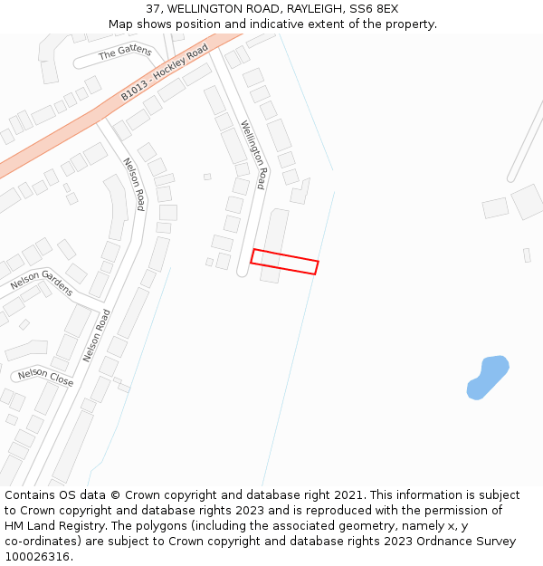 37, WELLINGTON ROAD, RAYLEIGH, SS6 8EX: Location map and indicative extent of plot