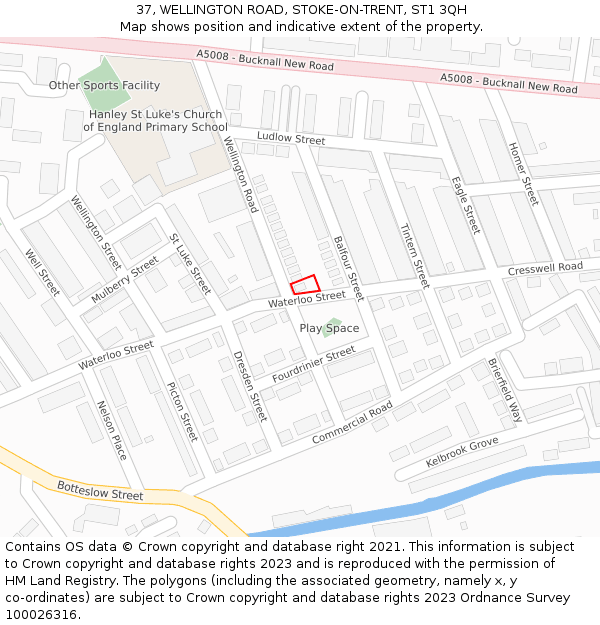 37, WELLINGTON ROAD, STOKE-ON-TRENT, ST1 3QH: Location map and indicative extent of plot