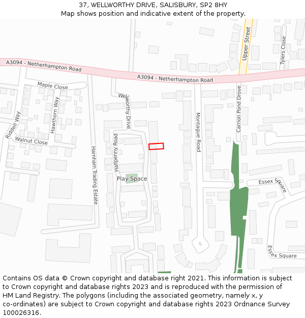 37, WELLWORTHY DRIVE, SALISBURY, SP2 8HY: Location map and indicative extent of plot