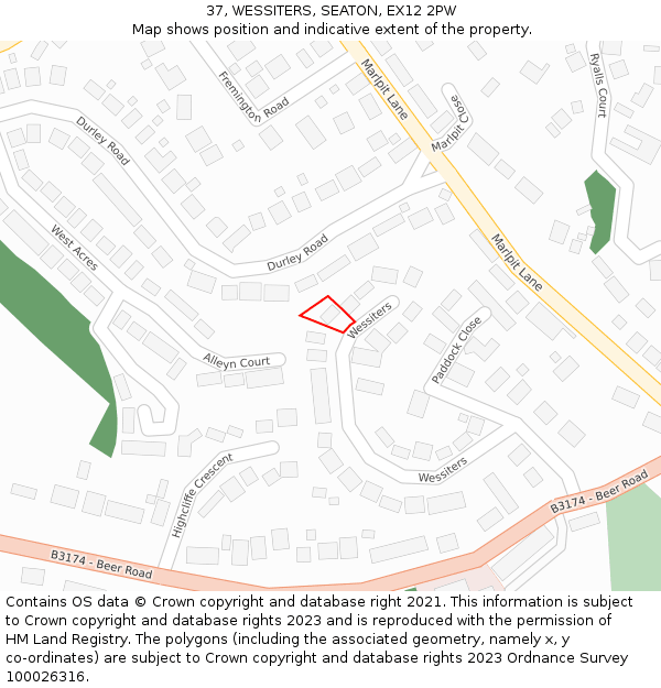 37, WESSITERS, SEATON, EX12 2PW: Location map and indicative extent of plot