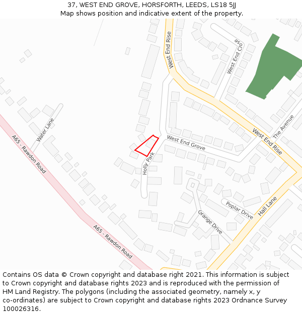 37, WEST END GROVE, HORSFORTH, LEEDS, LS18 5JJ: Location map and indicative extent of plot