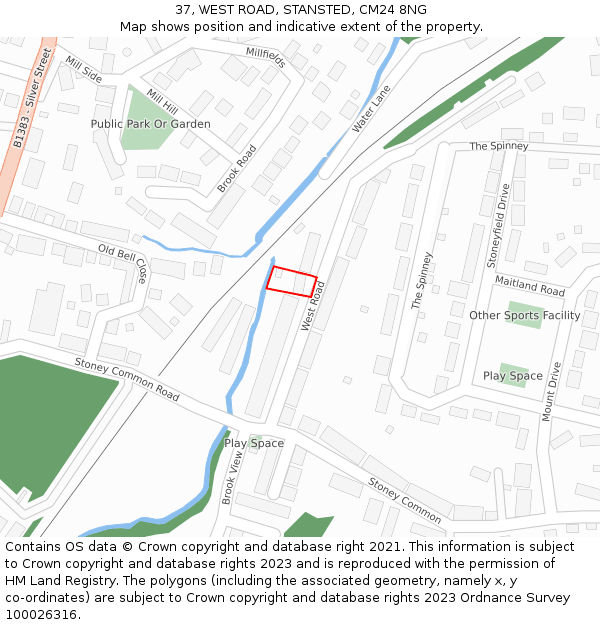 37, WEST ROAD, STANSTED, CM24 8NG: Location map and indicative extent of plot