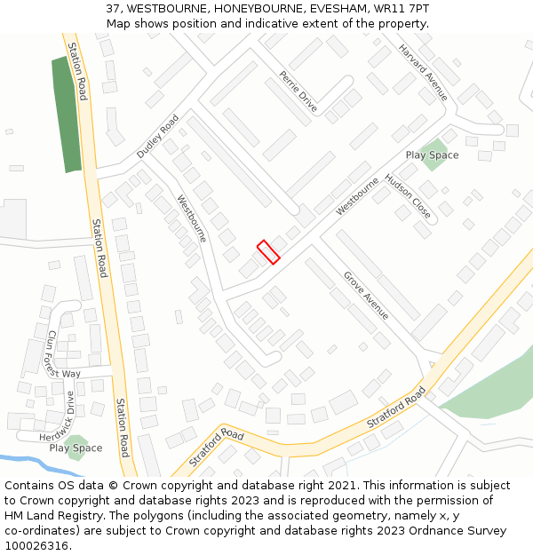 37, WESTBOURNE, HONEYBOURNE, EVESHAM, WR11 7PT: Location map and indicative extent of plot