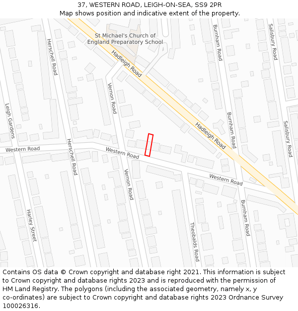 37, WESTERN ROAD, LEIGH-ON-SEA, SS9 2PR: Location map and indicative extent of plot