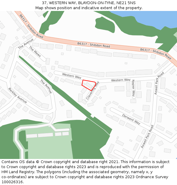 37, WESTERN WAY, BLAYDON-ON-TYNE, NE21 5NS: Location map and indicative extent of plot