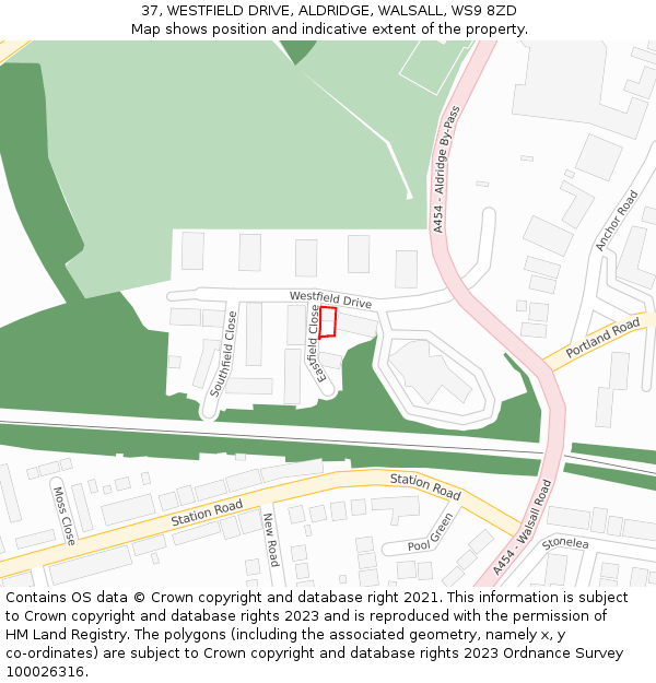 37, WESTFIELD DRIVE, ALDRIDGE, WALSALL, WS9 8ZD: Location map and indicative extent of plot