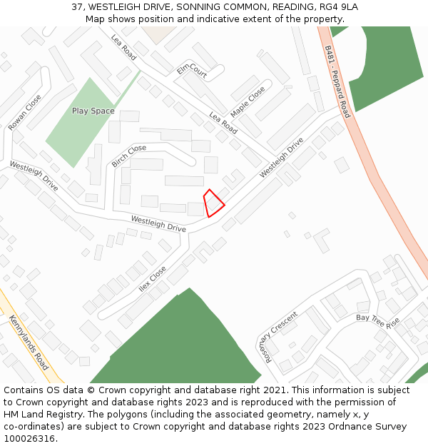 37, WESTLEIGH DRIVE, SONNING COMMON, READING, RG4 9LA: Location map and indicative extent of plot