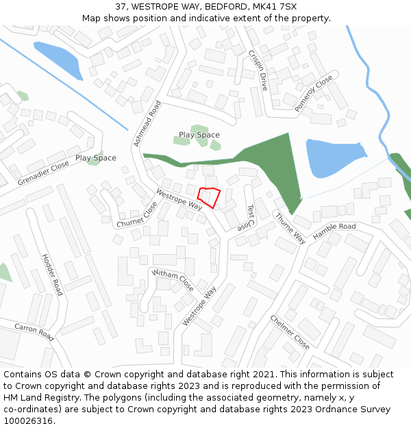 37, WESTROPE WAY, BEDFORD, MK41 7SX: Location map and indicative extent of plot