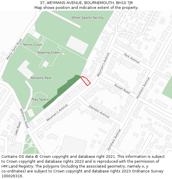 37, WEYMANS AVENUE, BOURNEMOUTH, BH10 7JR: Location map and indicative extent of plot