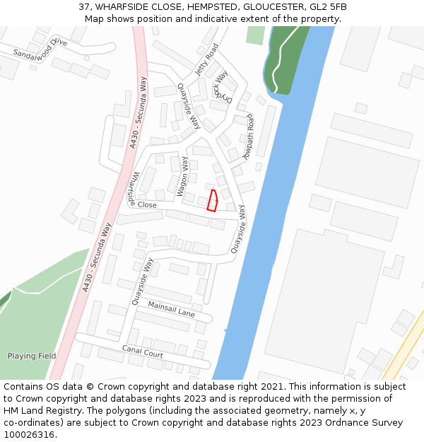 37, WHARFSIDE CLOSE, HEMPSTED, GLOUCESTER, GL2 5FB: Location map and indicative extent of plot