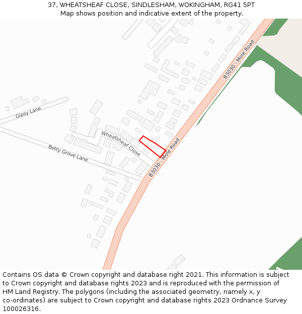 37, WHEATSHEAF CLOSE, SINDLESHAM, WOKINGHAM, RG41 5PT: Location map and indicative extent of plot