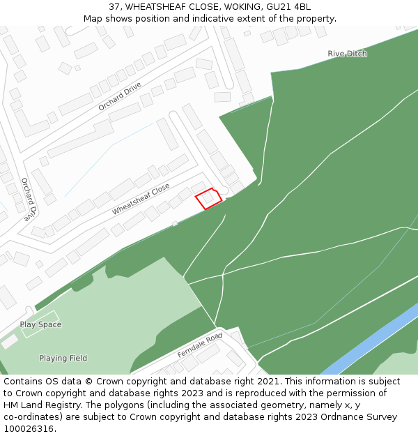 37, WHEATSHEAF CLOSE, WOKING, GU21 4BL: Location map and indicative extent of plot