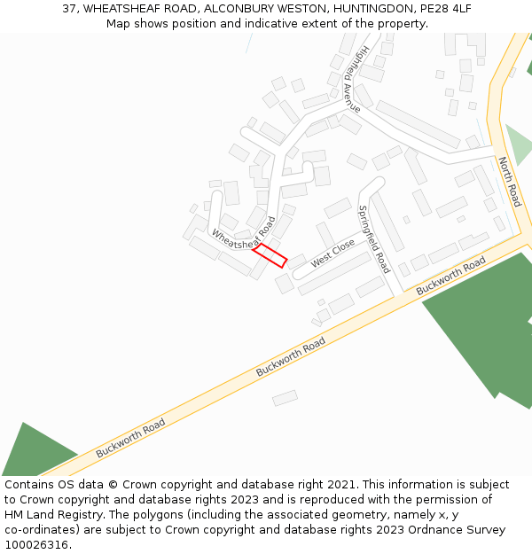 37, WHEATSHEAF ROAD, ALCONBURY WESTON, HUNTINGDON, PE28 4LF: Location map and indicative extent of plot