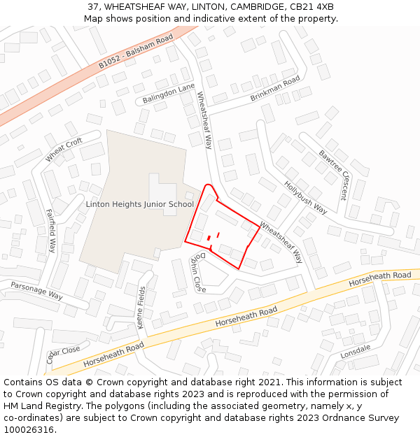 37, WHEATSHEAF WAY, LINTON, CAMBRIDGE, CB21 4XB: Location map and indicative extent of plot