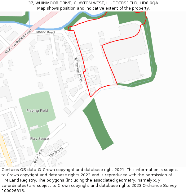 37, WHINMOOR DRIVE, CLAYTON WEST, HUDDERSFIELD, HD8 9QA: Location map and indicative extent of plot