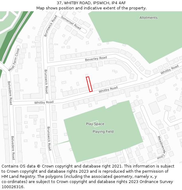 37, WHITBY ROAD, IPSWICH, IP4 4AF: Location map and indicative extent of plot