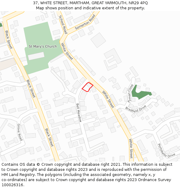 37, WHITE STREET, MARTHAM, GREAT YARMOUTH, NR29 4PQ: Location map and indicative extent of plot