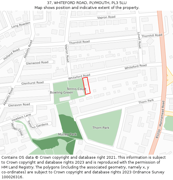37, WHITEFORD ROAD, PLYMOUTH, PL3 5LU: Location map and indicative extent of plot