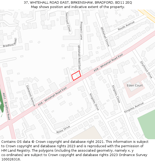 37, WHITEHALL ROAD EAST, BIRKENSHAW, BRADFORD, BD11 2EQ: Location map and indicative extent of plot