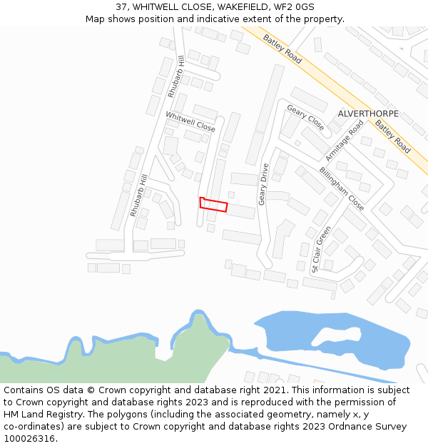 37, WHITWELL CLOSE, WAKEFIELD, WF2 0GS: Location map and indicative extent of plot