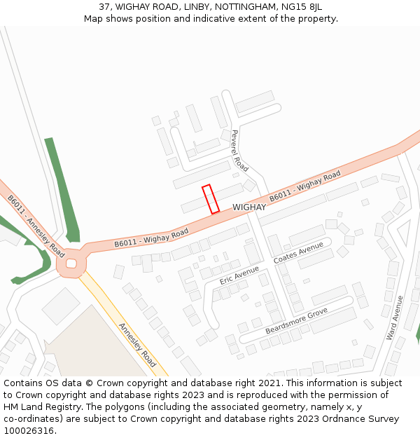 37, WIGHAY ROAD, LINBY, NOTTINGHAM, NG15 8JL: Location map and indicative extent of plot