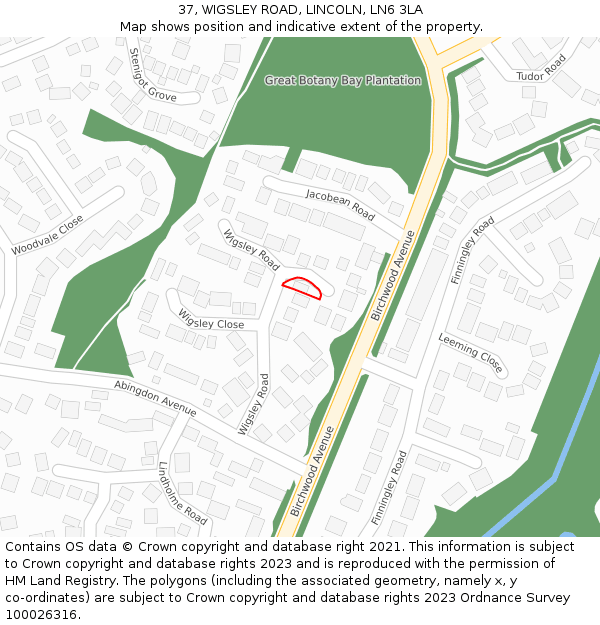37, WIGSLEY ROAD, LINCOLN, LN6 3LA: Location map and indicative extent of plot