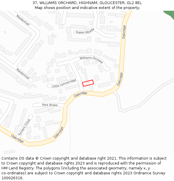 37, WILLIAMS ORCHARD, HIGHNAM, GLOUCESTER, GL2 8EL: Location map and indicative extent of plot
