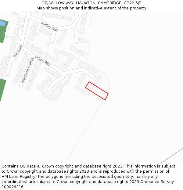 37, WILLOW WAY, HAUXTON, CAMBRIDGE, CB22 5JB: Location map and indicative extent of plot