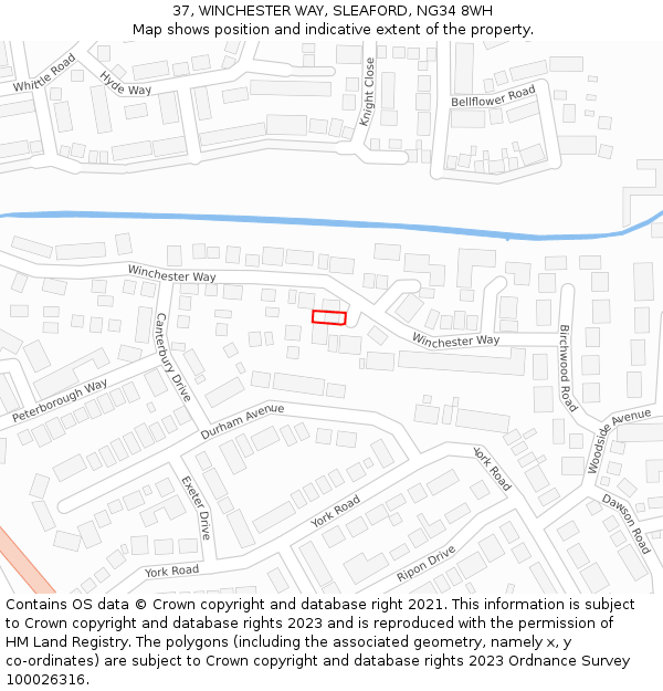 37, WINCHESTER WAY, SLEAFORD, NG34 8WH: Location map and indicative extent of plot