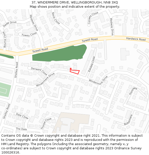 37, WINDERMERE DRIVE, WELLINGBOROUGH, NN8 3XQ: Location map and indicative extent of plot