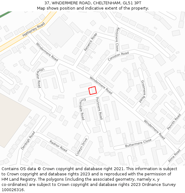 37, WINDERMERE ROAD, CHELTENHAM, GL51 3PT: Location map and indicative extent of plot