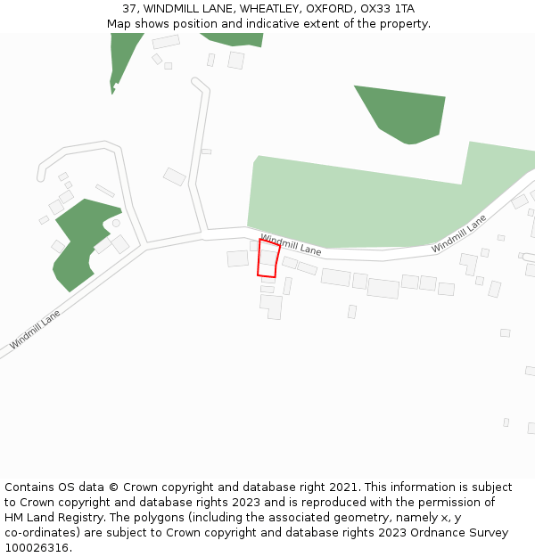 37, WINDMILL LANE, WHEATLEY, OXFORD, OX33 1TA: Location map and indicative extent of plot