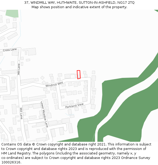 37, WINDMILL WAY, HUTHWAITE, SUTTON-IN-ASHFIELD, NG17 2TQ: Location map and indicative extent of plot