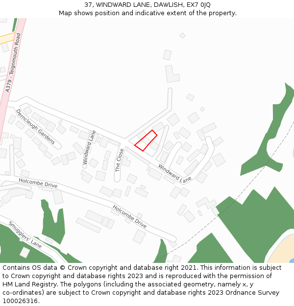 37, WINDWARD LANE, DAWLISH, EX7 0JQ: Location map and indicative extent of plot