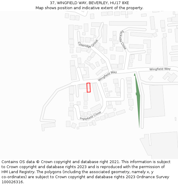 37, WINGFIELD WAY, BEVERLEY, HU17 8XE: Location map and indicative extent of plot