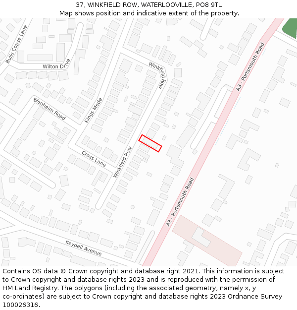 37, WINKFIELD ROW, WATERLOOVILLE, PO8 9TL: Location map and indicative extent of plot