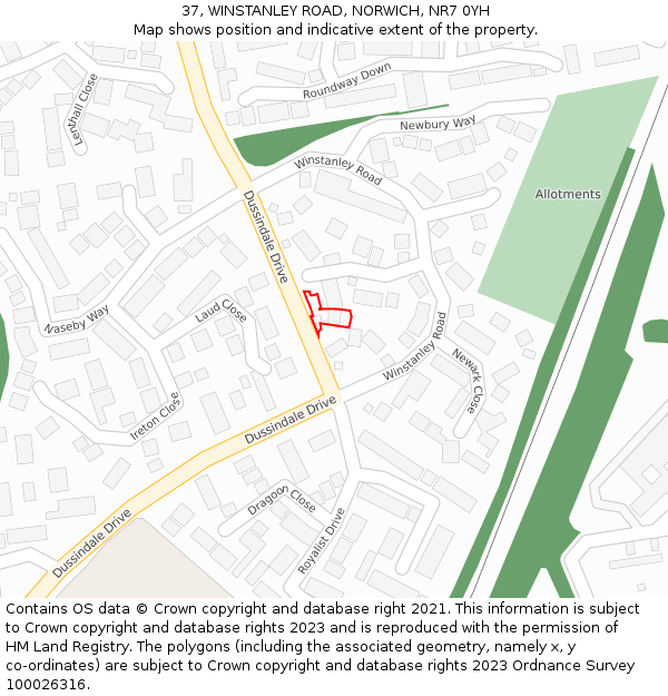 37, WINSTANLEY ROAD, NORWICH, NR7 0YH: Location map and indicative extent of plot