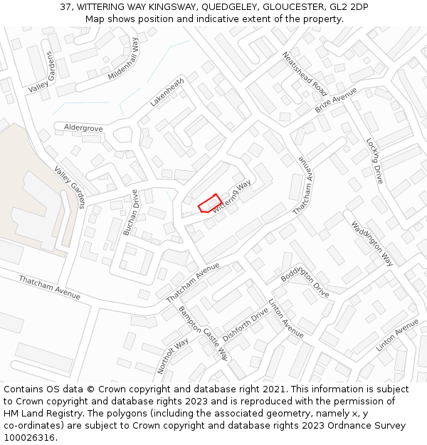 37, WITTERING WAY KINGSWAY, QUEDGELEY, GLOUCESTER, GL2 2DP: Location map and indicative extent of plot