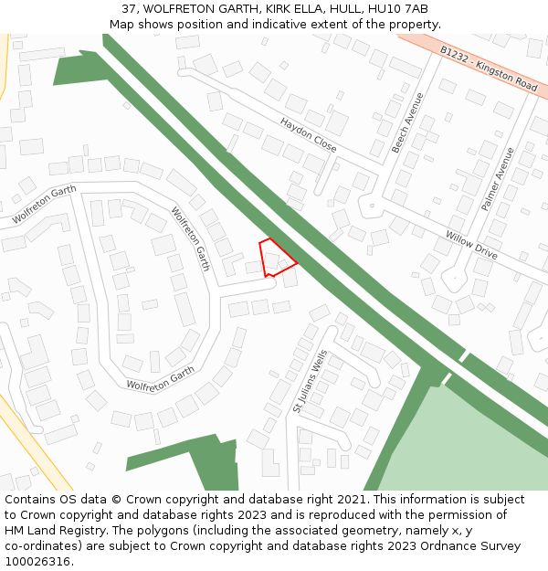 37, WOLFRETON GARTH, KIRK ELLA, HULL, HU10 7AB: Location map and indicative extent of plot