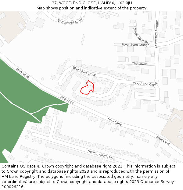 37, WOOD END CLOSE, HALIFAX, HX3 0JU: Location map and indicative extent of plot