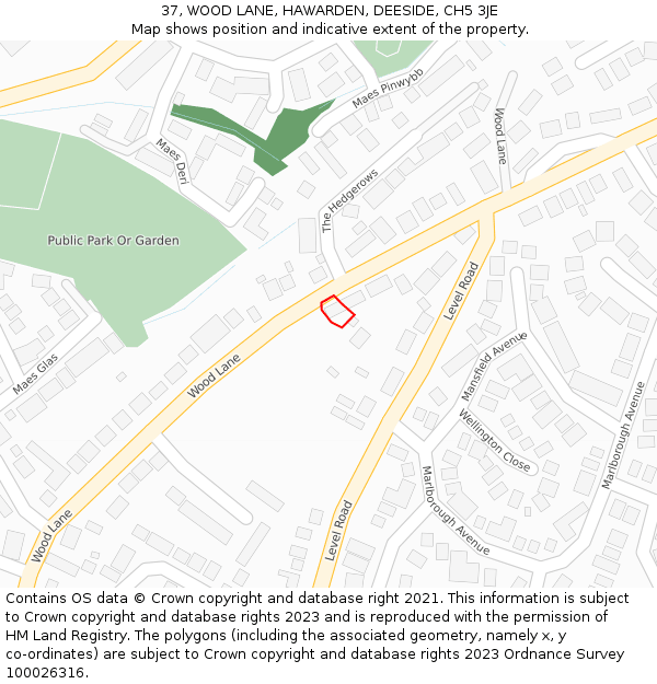 37, WOOD LANE, HAWARDEN, DEESIDE, CH5 3JE: Location map and indicative extent of plot