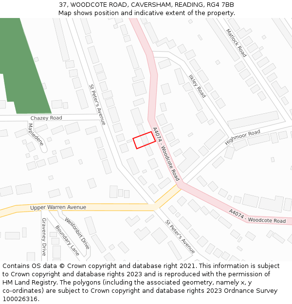 37, WOODCOTE ROAD, CAVERSHAM, READING, RG4 7BB: Location map and indicative extent of plot