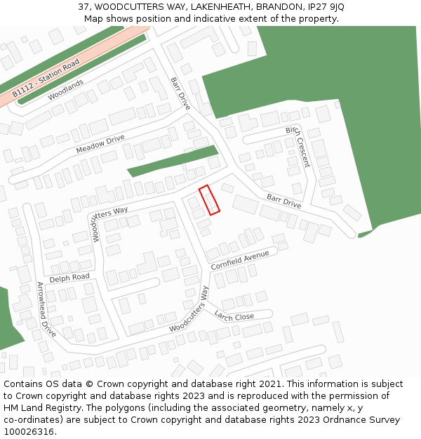 37, WOODCUTTERS WAY, LAKENHEATH, BRANDON, IP27 9JQ: Location map and indicative extent of plot