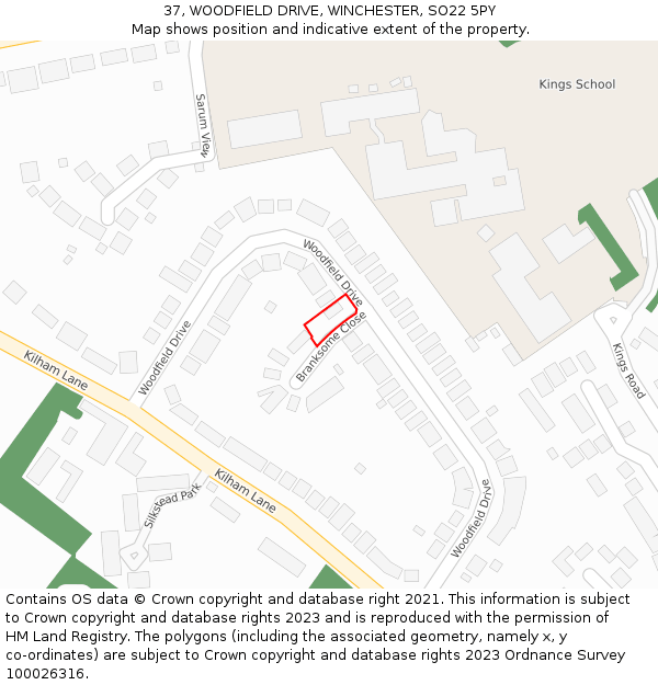 37, WOODFIELD DRIVE, WINCHESTER, SO22 5PY: Location map and indicative extent of plot