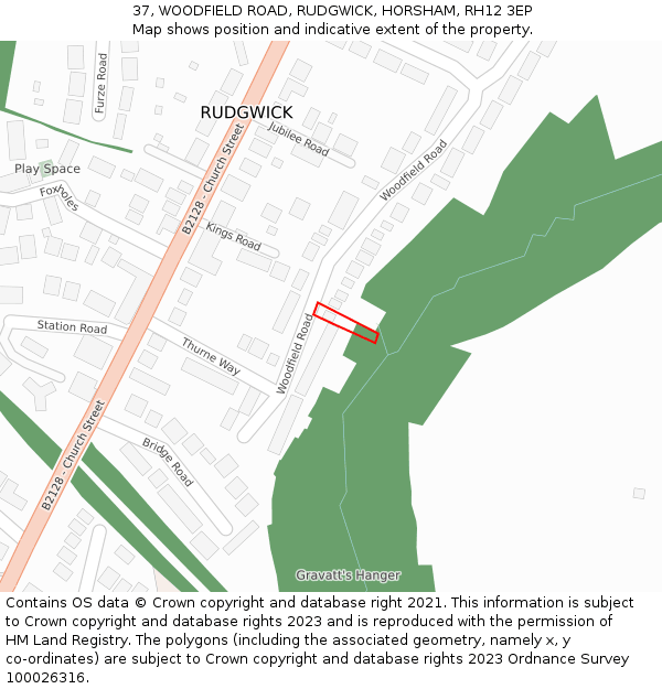 37, WOODFIELD ROAD, RUDGWICK, HORSHAM, RH12 3EP: Location map and indicative extent of plot