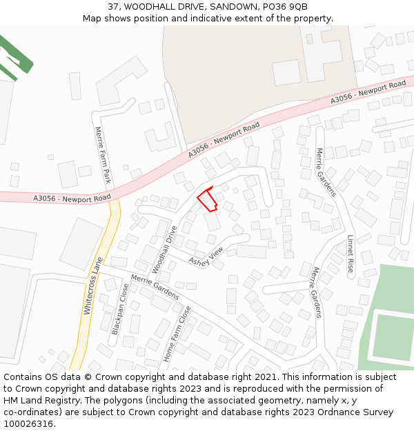 37, WOODHALL DRIVE, SANDOWN, PO36 9QB: Location map and indicative extent of plot