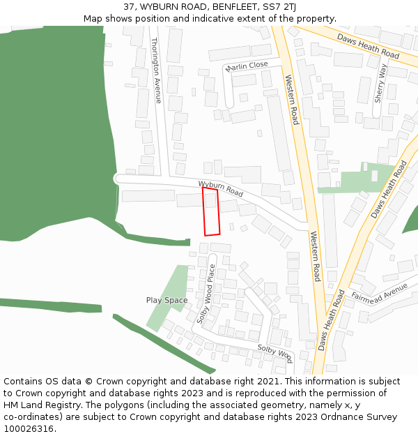 37, WYBURN ROAD, BENFLEET, SS7 2TJ: Location map and indicative extent of plot